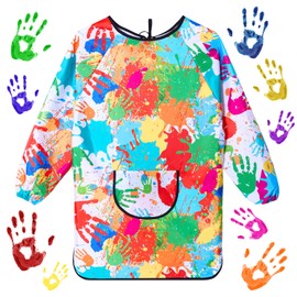 COSBERY Painting Apron School 1st Class Painting Apron Children with Big Pockets, Adjustable Strap, Waterproof, Painting Coat Children 7-12 Years for School Art Painting Cooking Girls Boys, XL (100