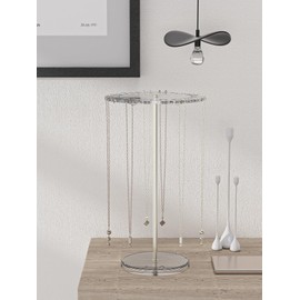 Adugay Necklace Organizer Holder,Jewelry Rotating Organizer Stand For The Girl's Room,Small Necklace Display Hanger Rack,Necklace Storage Hanging Tree (silvery)