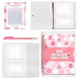 SRJQXH Money Saving Folder A5 6-Hole Loose Leaf Notepad Money Saving Challenge PVC Money Saving Folder with Pen and 100 Pre-Numbered Sleeves for 100 Day Storage Challenge