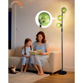 Lightdot Dimmable Floor Lamp for Living Room with 3 Green Glass Globe Shade, Black Pole Standing Lamps with 3000K G9 Bulbs, Mid Century Modern Floor Lamp for Living Room Bedroom Home Office