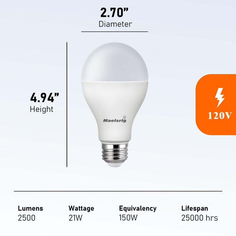 Maelsrlg 200 Watt LED Bulb Equivalent, A21 22W 3000 Lumen