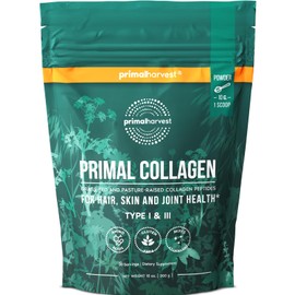 Primal Harvest Collagen Powder for Women or Men Primal Collagen Peptides Powder Type I & III, 10 Oz Collagen Protein Powder for Hair, Skin, Nails (Single, Original)