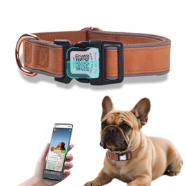 Leather Dog Collar Brown,Comfortable with Free QR Code Pet ID Tag,Quick Released Buckle for Small medium Large Dogs(Brown,S)
