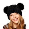 Womens Winter Double Pom Pom Beanie Hats Detachable Fur Ball