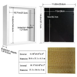 TouYinger 11x14 Shadow Box Frame Display Case with Letter Stickers, 3D Picture Frame, Display Case Box for Memorabilia, Baby Items, Wedding Memories, Crafts, Tickets and Photos (3Pcs-White, 11x14)