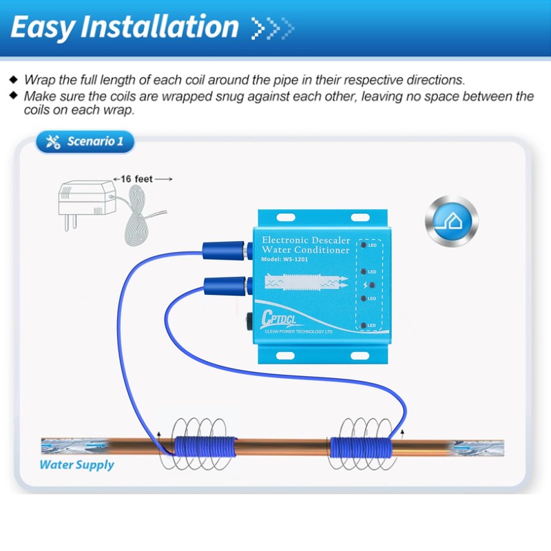 Electronic Water Descaler, Salt-Free Hard Water Conditioner, Reduces Limescale, Prevents