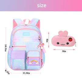 PRNGCAN Girls Backpack Starry Rainbow Bookbag Cute Large Capacity Backpack Multifunction Fashion Casual Laptop Travel Bag For Girl (Blue-17inch)