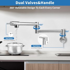 Vaolvpant Pot Filler Faucet Modern Kitchen Sink Faucets Wall Mount Pot Filler Faucets Stainless Steel Folding Stretchable Kitchen Kettle Faucet with Double Joint Swing Arms (Brushed Nickel)