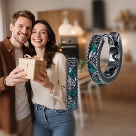 VONALA Celtic Hoop Earrings for Men 925 Sterling Silver Black Hoop Earrings Malachite Jewelry Gifts Birthday