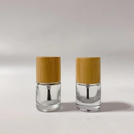 ccHuDE 2 Pcs 10 ml Empty Refillable Nail Polish Bottles Glass Round Nail Bottles Fingernail Polish Bottles with Bamboo Brush Cap for Nail Art