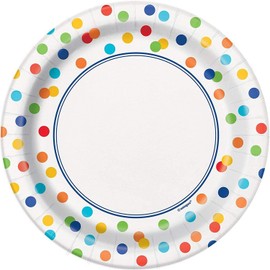 Vibrant Rainbow Polka Dots Dessert Plates - 7" (Pack of 8) - Premium Quality & Eye-catching Design - Perfect for Celebrations & Colorful Parties