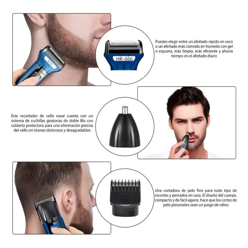 Cortapelos Inalámbrico Dengfengping Azul Con Cabezal 3 En 1 Para