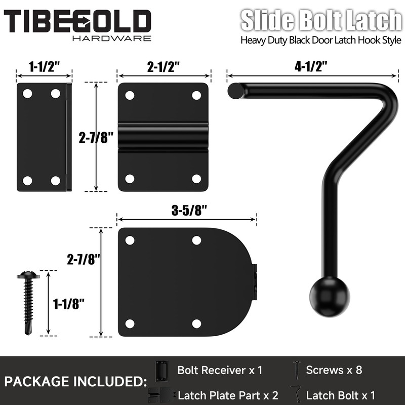 TIBEGOLD Slide Bolt Gate Latch, Heavy Duty Door Latch Hook
