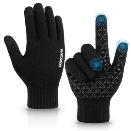 Wmcaps Winter Knit Gloves Warm Full Fingers Men Women with Upgraded Touch Screen - Anti-Slip Glove Fleece Lined, Running Cycling Walking Riding Driving Gloves (Large, Black)