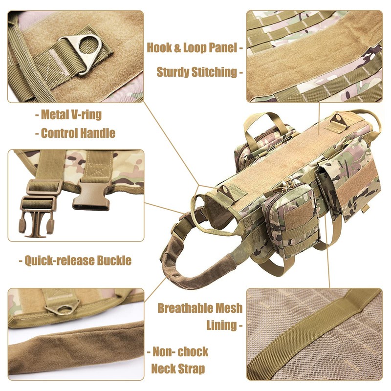 AIWAI Tactical Dog Harness with Pouches,Dog Vest Harness for Large