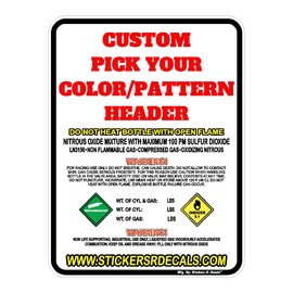 Nitrous Oxide Bottle Weight Refill Replacement Sticker Decal Label Mother Tank Nitrous Safety Stickers Peel Stick Custom Color or Pattern Header Lamination 2 5 10 15 20LB (20LB Bottle 6" x 8")