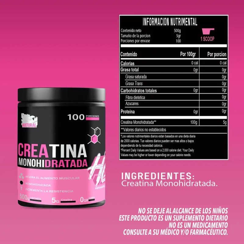 Creatina Monohidratada De 500g Heragen 100 Servis En Polvo