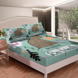 Capybara Fitted Sheet Single Size, South America Animal Bedding Set 2pcs for Kids Boys Teens, Tropical Flowers Leaves Birds Bed Cover with 1 Pillowcase, Soft Polyester Bedding