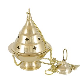 NKlaus 2168 Incense Burner Brass Gold with Chain 25 cm Diameter 9 cm Incense Burner Handmade Operation Mode Incense Charcoal Handmade