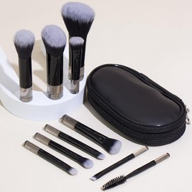 YILINNA 10 Pcs Makeup Brushes Set Portable Travel Make Up Brush, Mini Sized Foundation Cosmetic Brushes Kit for Eyeshadow Eyebrow with Storage Pouch for Travel