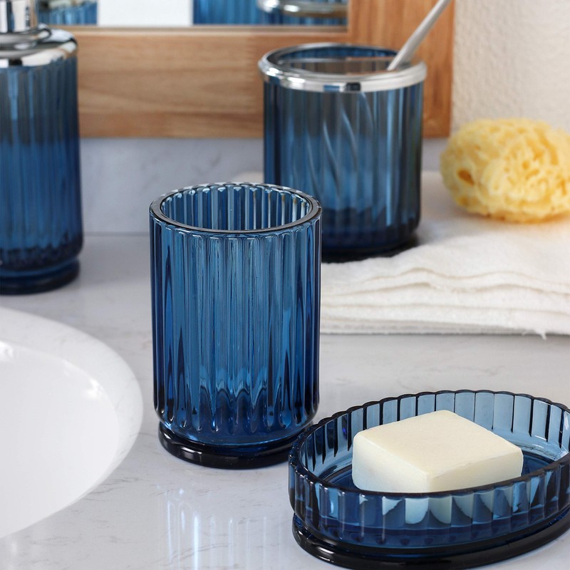 4PCs Heavy Weight Decent Blue Glass Bathroom Accessories Set with
