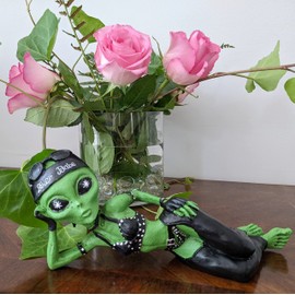 John Bernard & Company Alien Invasion Sexy Biker Babe Lying 10 Inch L Funny Home or Garden Alien Statue Biker Figurine (Cosmic Green)