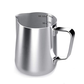 Voarge Milk Jug, Milk Pitcher 350 ml / 12 fl.oz. Stainless Steel Milk Jug, Milk Frothing Jug for Cappuccino and Latte Art, Silver