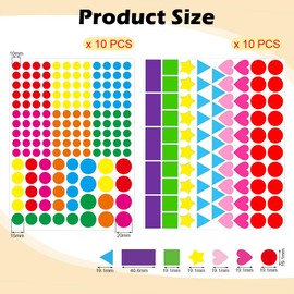 2410 Pack Shaped Coloured Stickers 8 Colors 6 Shapes Dot Stickers Heart & Stars Sticky Coding Labels Stickers for Kids Student Classroom Office