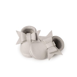 Littlebeemocs Zapatos de bebé niña mocasines con lazo (cuero italiano) suela suave para niñas | cuna, bebés, bebés, recién nacidos, caminando, gris, 6.5 Infant