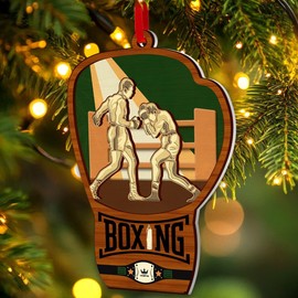 2 Layer Wood & Acrylic Boxing Ornament for Christmas Tree - Boxing Lover Gift, Friendship Decoration