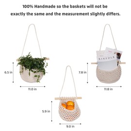 3 Tier Over the Door Organizer Boho Hanging Basket, Hanging Wall Vegetable Fruit Baskets Handwoven Decorative for Kitchen Living & Bathroom Bedroom Kitchen Organizer White