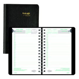 Blueline® 2025 EcoLogix® Daily Planner, Appointment Book, 12 Months, January to December, Twin-Wire Binding, 8" x 5", Black, Recycled, Bilingual (C410W.81BK-25)