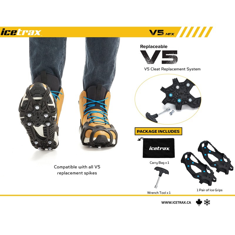ICETRAX V5 HEX Ice Cleats, Easy to Replace Cleats, Winter