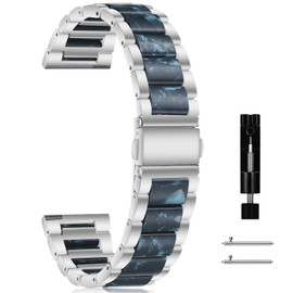 CeiBand Metal Strap Compatible with 22mm 20mm, Metal Resin Wristband for Women Men, Quick Release Watch Strap, Replacement Watch Band with Deployment Buckle for 22mm 20mm - (22mm Silver&Blue)