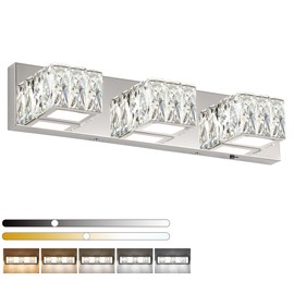 ZUZITO LED Bathroom Light Fixture - Modern 3 Light Crystal Vanity Light - Chrome Bathroom Wall Light 5CCT Dimmable