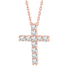 Suplight Cross Necklaces for Women, Rose Gold Plated Faith Pendant Sterling Silver Necklace with Cubic Zirconia Simple Dainty Necklace God Lords Religious Silver Jewelry Gift for Women