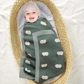 mimixiong Baby Blanket for Newborn - 100% Cotton Knit Double Layer Soft Baby Blankets Baby Gift - Baby Essentials for Newborn, 80x100cm (Dark Green)