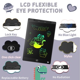 Genialba LCD Writing Board 12 Inch Colourful LCD Writing Tablet Children's Gift LCD Writing Tablet Electronic Tablet Graphic Tablet for Children's Games 2 3 4 5 6 7 Years Old Girls (Black)