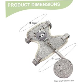 1PCS Rabbit Harness and Leash Set - Small Pet Harness Adjustable Chest and Neck Strap - Soft Breathable Fabric - Outdoor Walking Training Accessories - Suitable for Rabbits under 6lbs (Grey)