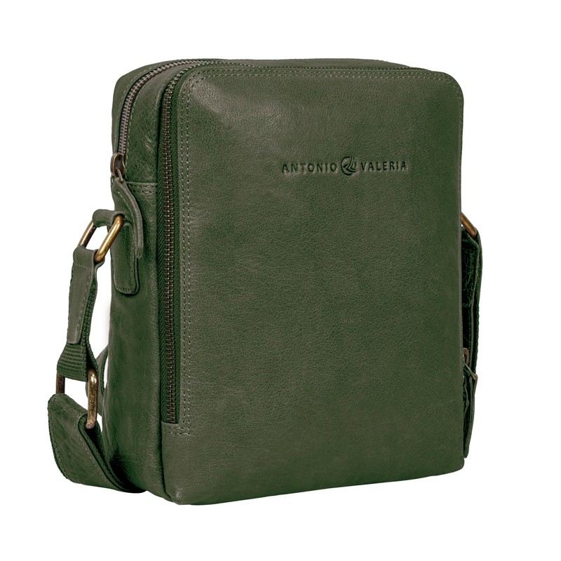 ANTONIO VALERIA Alex Washed Green Leather Crossbody Bag