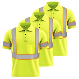 W&H High Visibility Short Sleeved Shirts Safety Fit Work Shirts Sun Protection Construction Shirts for Men Yellow M 3PCS