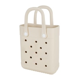 KNOWENAT Mini Beach Rubber Tote Bag - Small Waterproof Bitty Washable Handbag with Charms for Women (Apricot(strapless))