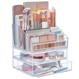 STORi Chloe Stackable Makeup Holder & Drawer Organizer Set, Clear, BPA-Free Plastic, Made in USA, Organize Brushes, Cosmetics & Beauty Essentials