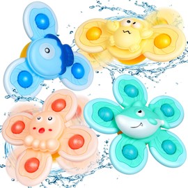 Pack of 4 Suction Cup Toy Spinner Baby Spinner with Suction Cup, Bath Toy/Suction Cup Travel Toy/Sensory Toy, Birthday Gifts for Toddlers
