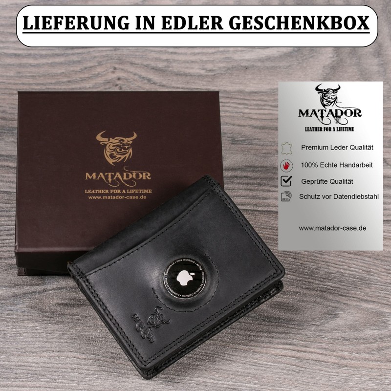 MATADOR Men's Leather Wallet with AirTag Compartment, Nappa Black, Modern