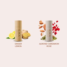 ILIKA Lip balm | Organic | Vegan | Plastic-free | 100% Plant-based | 2X Volume | Low CO2e - COSMOS Certified Organic, PETA Certified Vegan & Cruelty-Free (2 Pack, Ginger Lemon & Almond Cardamom Rose)