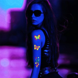 12 large glow-in-the-dark fluorescent UV Neon Carnival temporary tattoo accessories, butterfly tattoo UV black light party supplies, Christmas Carnival festive children's stocking plugs