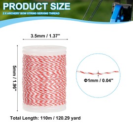 sourcing map Archery Recurve Bow String Serving Thread 120 Yard / 110 m Nylon Bowstring for Recurve Bow Compound Tying Sight Nock Point (Red/White, Pack of 2)
