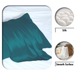 Suatien Silk Pillow Cases 2 Pack Soft Breathable and Sliky Queen Size Pillow Cases Set of 2,Natural Mulberry Satin Silk Pillowcase with Hidden Zipper for Hair and Skin (Teal,20"X 30",2pcs)