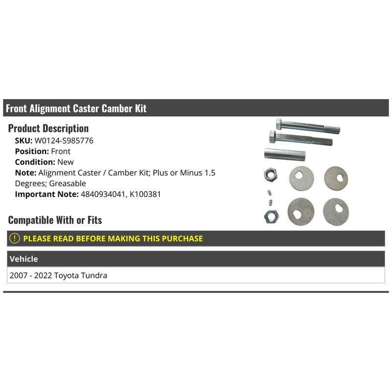 Marketplace Auto Parts Front Alignment Caster Camber Kit - Compatible